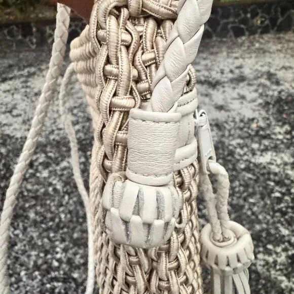 Jay Herbert by Sharif Woven Leather Crossbody Bag with Tassel – Beige/Ivory - Picture 7 of 15